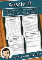 Vorschau - Unterrichtsreihen - Anschrift Lückentext mit Wortspeicher Hörverstehen und Suchsel - Deckblatt
