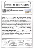 Vorschau - Unterrichtsreihen - Antoine de Saint-Exupéry Lückentext mit Wortspeicher Hörverstehen und Suchsel - Seite 1