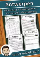Vorschau - Unterrichtsreihen - Antwerpen Lückentext mit Wortspeicher Hörverstehen und Suchsel - Deckblatt