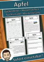 Vorschau - Unterrichtsreihen - Apfel Lückentext mit Wortspeicher Hörverstehen und Suchsel - Deckblatt
