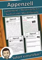 Vorschau - Unterrichtsreihen - Appenzell Lückentext mit Wortspeicher Hörverstehen und Suchsel - Deckblatt