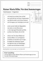 Vorschau - Arbeitsblätter - Gedichtanalyse Rilke Klasse 9/10 Sommerregen - Seite 1