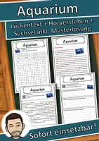 Vorschau - Unterrichtsreihen - Aquarium Lückentext mit Wortspeicher Hörverstehen und Suchsel - Deckblatt
