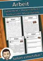 Vorschau - Unterrichtsreihen - Arbeit Lückentext mit Wortspeicher Hörverstehen und Suchsel - Deckblatt