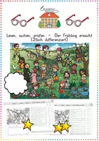 Vorschau - Arbeitsblätter - Frühling: Lesen, suchen, prüfen (Wimmelbild & Leseförderung / 2-fach diff.) - Deutsch - Kl. 1/2 - Deckblatt