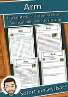 Vorschau - Unterrichtsreihen - Arm Lückentext mit Wortspeicher Hörverstehen und Suchsel - Deckblatt