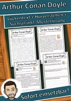 Vorschau - Unterrichtsreihen - Arthur Conan Doyle Lückentext mit Wortspeicher Hörverstehen und Suchsel - Deckblatt