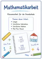 Vorschau - Arbeitsblätter - Mathematik Klassenarbeit - schriftliche Addition, Subtraktion, Mal Plus Häuser und Längen - Deckblatt