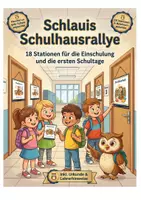 Vorschau - Stationenlernen - Schlauis Schulhausrallye – 18 Stationen für Einschulung & erste Schultage | Schulhaus-Rallye mit Urkunde - Deckblatt