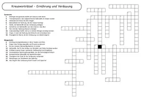Vorschau - Arbeitsblätter - Kreuzworträtsel Ernährung und Verdauung Rätselmaterial mit Lösung zu Nährstoffen, Verdauungsorganen, Resorption, Enzymen und Stoffwechsel - Seite 1