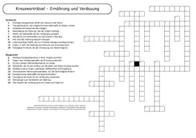 Vorschau - Arbeitsblätter - Kreuzworträtsel Ernährung und Verdauung Rätselmaterial mit Lösung zu Nährstoffen, Verdauungsorganen, Resorption, Enzymen und Stoffwechsel - Seite 2