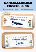 Vorschau - Arbeitsblätter - Namensschilder Einschulung | Klasse 1 Schulanfang | Kennenlerntag 1 Schultag Einschulung | PDF & Canva-Link - Deckblatt
