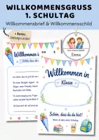 Vorschau - Arbeitsblätter - Willkommensgruß 1. Schultag Klasse 1 | Brief Erstklässler | Willkommensschild Einschulung | Klassenschild Schulanfang Grundschule - Deckblatt