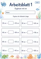 Vorschau - Arbeitsblätter - Längen ergänzen | Mathematik Klasse 2 | 7 Arbeitsblätter als PDF - Seite 1