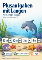 Vorschau - Arbeitsblätter - Plusaufgaben mit Längen | Mathematik Klasse 2 | 7 Arbeitsblätter als PDF - Deckblatt