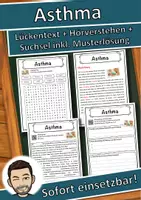 Vorschau - Unterrichtsreihen - Asthma Lückentext mit Wortspeicher Hörverstehen und Suchsel - Deckblatt