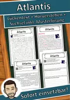 Vorschau - Unterrichtsreihen - Atlantis Lückentext mit Wortspeicher Hörverstehen und Suchsel - Deckblatt