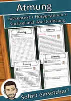 Vorschau - Unterrichtsreihen - Atmung Lückentext mit Wortspeicher Hörverstehen und Suchsel - Deckblatt