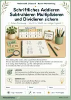 Vorschau - Arbeitsblätter - Schriftliches Addieren Subtrahieren Multiplizieren und Dividieren sichern - Deckblatt