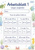 Vorschau - Arbeitsblätter - Größen vergleichen Klasse 2 | Mathematik Klasse 2 | 7 Arbeitsblätter als PDF - Seite 1