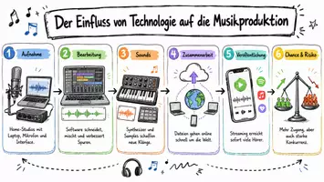 Vorschau - Arbeitsblätter - Arbeitsblatt "Der Einfluss von Technologie auf die Musikproduktion" + interaktive Lösung & MP3 + Mindmap + Infografik - Seite 1