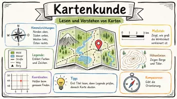 Vorschau - Arbeitsblätter - Arbeitsblatt "Kartenkunde - Lesen und Verstehen von Karten" + interaktive Lösung & MP3 + Mindmap + Infografik - Seite 1