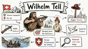 Vorschau - Arbeitsblätter - AB mit Fragen zum Thema "Wilhelm Tell" + Lösungsblatt + Mindmap + Infografik - Seite 1