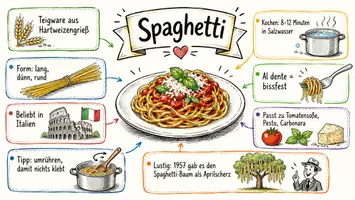 Vorschau - Arbeitsblätter - AB mit Fragen zum Thema "Spaghetti" + Lösungsblatt + Infografik - Seite 1