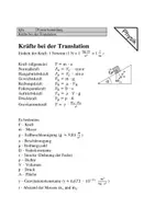 Vorschau - Arbeitsblätter - Formelsammlung Kräfte bei der Translation - Deckblatt