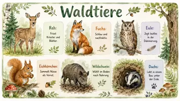 Vorschau - Arbeitsblätter - Arbeitsblatt "Waldtiere" + Onlineübung & MP3 + Infografik - Seite 1