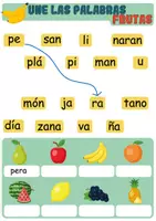 Vista previa - Hojas de trabajo - Une las Palabras: Frutas 🍓🍉 - Actividad de Lectoescritura y Vocabulario - página 1