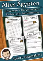 Vorschau - Unterrichtsreihen - Altes Ägypten Lückentext mit Wortspeicher Hörverstehen und Suchsel - Deckblatt