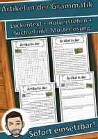 Vorschau - Unterrichtsreihen - Artikel in der Grammatik Lückentext mit Wortspeicher Hörverstehen und Suchsel - Deckblatt