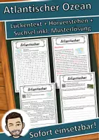 Vorschau - Unterrichtsreihen - Atlantischer Ozean Lückentext mit Wortspeicher Hörverstehen und Suchsel - Deckblatt