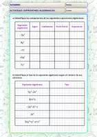 Vista previa - Hojas de trabajo - Ejercicios de Expresiones algebraicas + Respuestas. - Portada