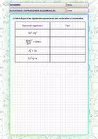 Vista previa - Hojas de trabajo - Ejercicios de Expresiones algebraicas + Respuestas. - página 1