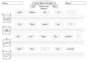 Vorschau - Arbeitsblätter - Erste Sätze schreiben | Wörter ordnen | 15 Arbeitsblätter | Deutsch Klasse 1–2 - Seite 1