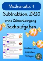 Vorschau - Arbeitsblätter - Sachaufgaben Subtraktion im ZR bis 20 ohne Zehnerübergang - Deckblatt