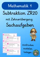 Vorschau - Arbeitsblätter - Sachaufgaben Subtraktion im ZR bis 20 mit Zehnerübergang - Deckblatt