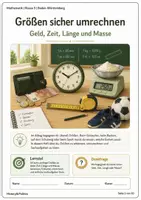 Vorschau - Arbeitsblätter - Größen sicher umrechnen Geld Zeit Länge und Masse - Deckblatt