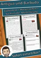 Vorschau - Unterrichtsreihen - Antigua und Barbuda Lückentext mit Wortspeicher Hörverstehen und Suchsel - Deckblatt