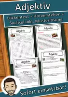 Vorschau - Unterrichtsreihen - Adjektiv Lückentext mit Wortspeicher Hörverstehen und Suchsel - Deckblatt