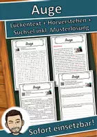 Vorschau - Unterrichtsreihen - Auge Lückentext mit Wortspeicher Hörverstehen und Suchsel - Deckblatt
