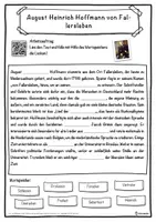 Vorschau - Unterrichtsreihen - August Heinrich Hoffmann von Fallersleben Lückentext mit Wortspeicher Hörverstehen und Suchsel - Seite 1