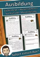 Vorschau - Unterrichtsreihen - Ausbildung Lückentext mit Wortspeicher Hörverstehen und Suchsel - Deckblatt