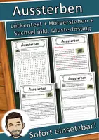 Vorschau - Unterrichtsreihen - Aussterben Lückentext mit Wortspeicher Hörverstehen und Suchsel - Deckblatt