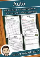 Vorschau - Unterrichtsreihen - Auto Lückentext mit Wortspeicher Hörverstehen und Suchsel - Deckblatt