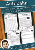 Vorschau - Unterrichtsreihen - Autobahn Lückentext mit Wortspeicher Hörverstehen und Suchsel - Deckblatt