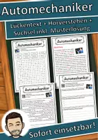 Vorschau - Unterrichtsreihen - Automechaniker Lückentext mit Wortspeicher Hörverstehen und Suchsel - Deckblatt
