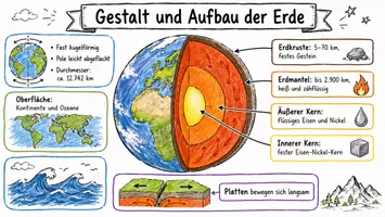 Vorschau - Arbeitsblätter - AB mit Fragen zum Thema "Gestalt und Aufbau der Erde" + Lösungsblatt + Mindmap + Infografik - Seite 1